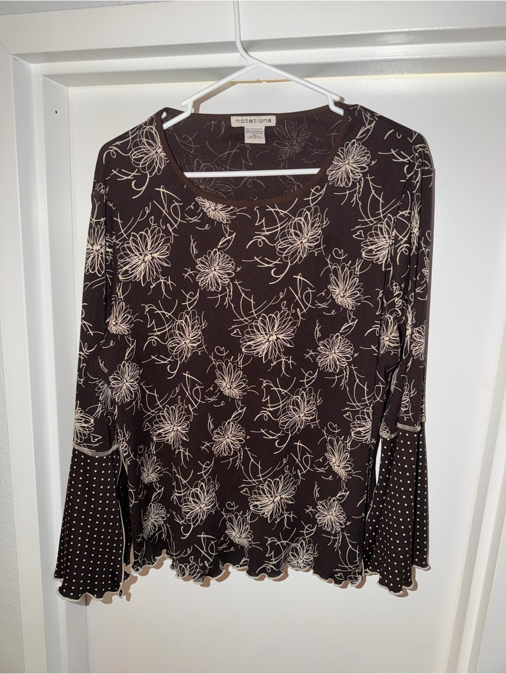 Notations Brown Floral Bell-Sleeve Blouse